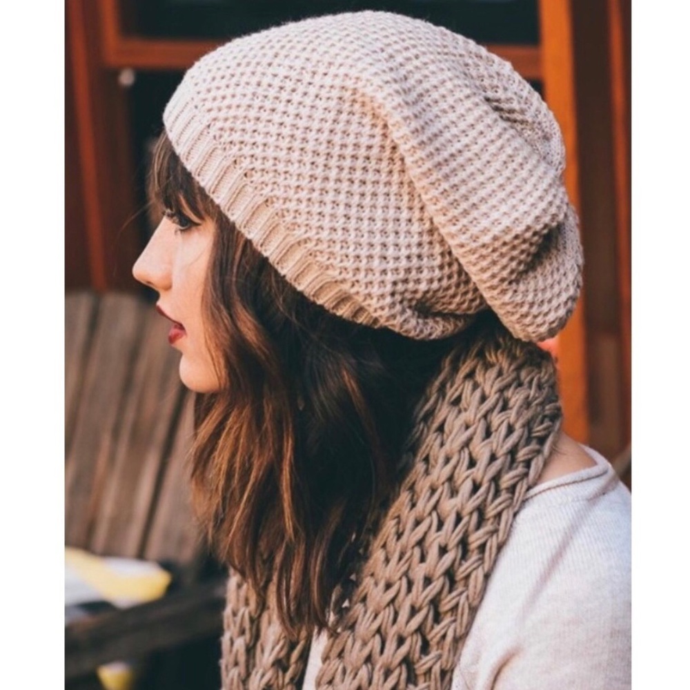Waffle Knit Slouchy Beanie